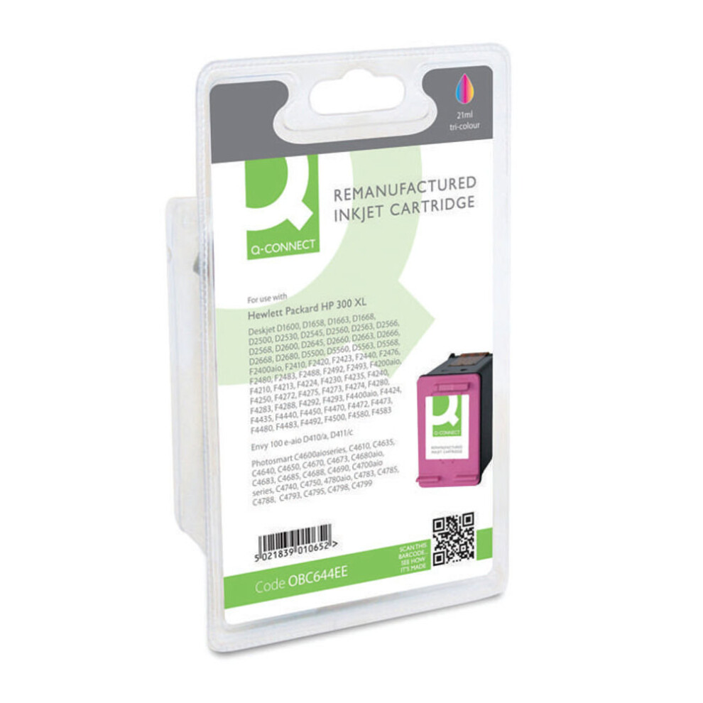 Remanufactured Q-Connect Hp 300XL Colour Inkjet Cartridge High Yield Cc644e Obc644ee 5021839010652