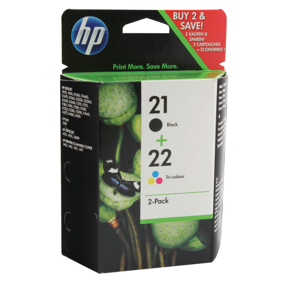 HP 21/22 Black /Cyan/Magenta/Yellow Ink Cartridges Pack of 2 SD367AE HPSD367AE