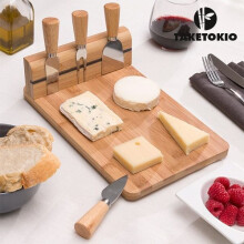 Bambus-Schneidebrett mit Messerset und Magnetleiste für Käse