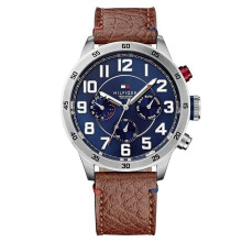Tommy Hilfiger TH1791066 Men's Stainless Steel Watch with Brown Leather Band - Navy Dial, 46mm Quartz