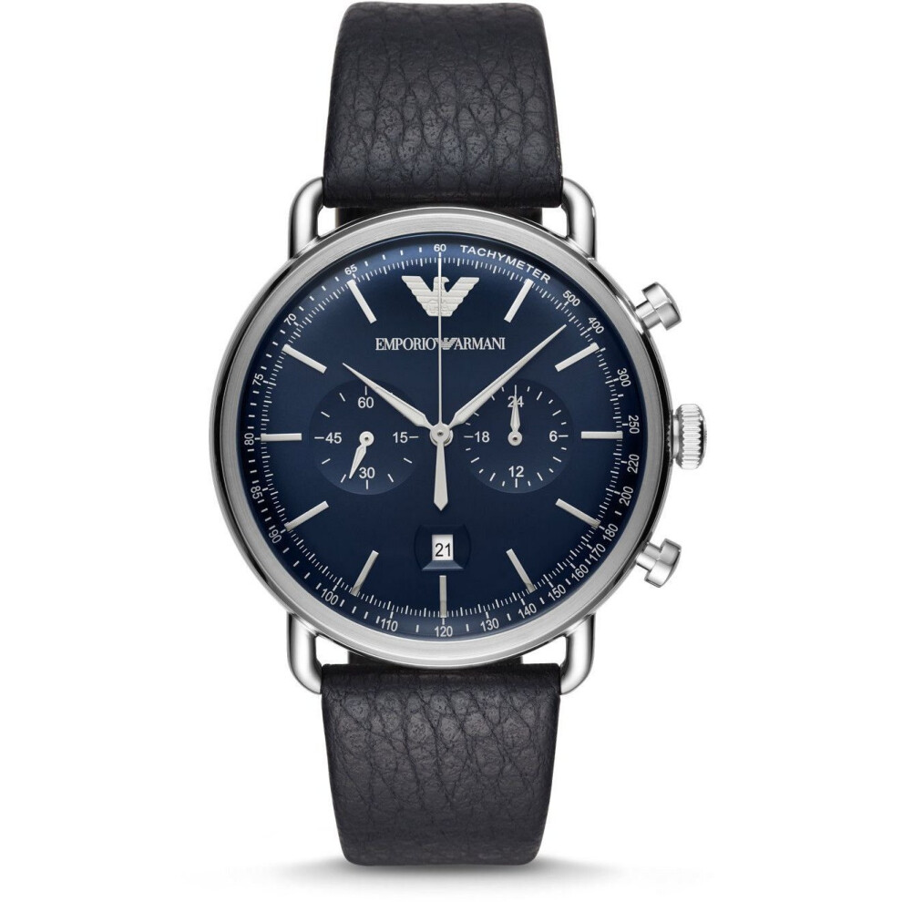 Neu Emporio Armani Herren AR11105 Uhr - Blaues Zifferblatt, Lederband, Quarzuhr, 43 Mm, Datumsfunktion, Wasserdicht 10 M-image