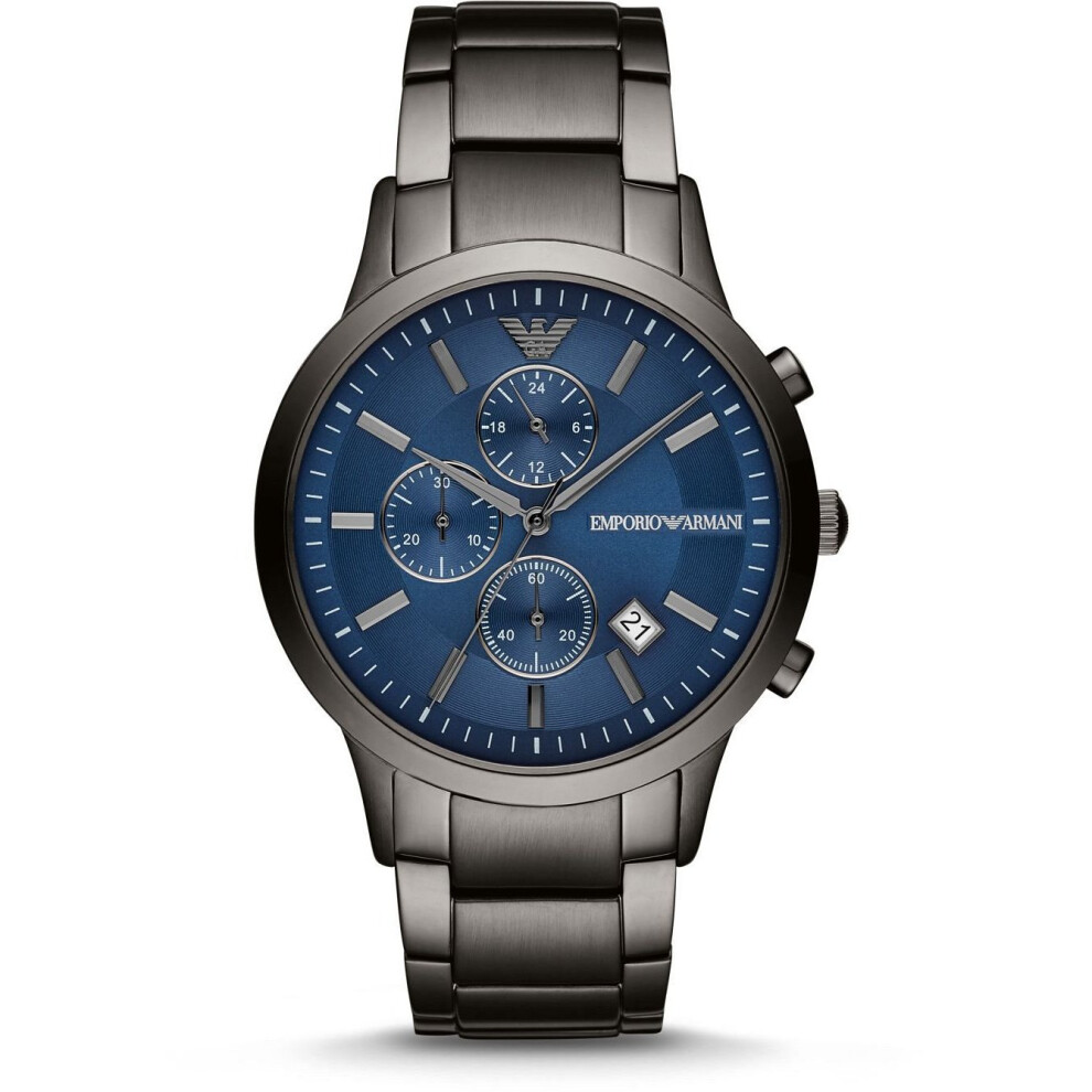 Armani New Mens Chronograph Watch Ar11215 Blue Dial Gunmetal Strap, Coa