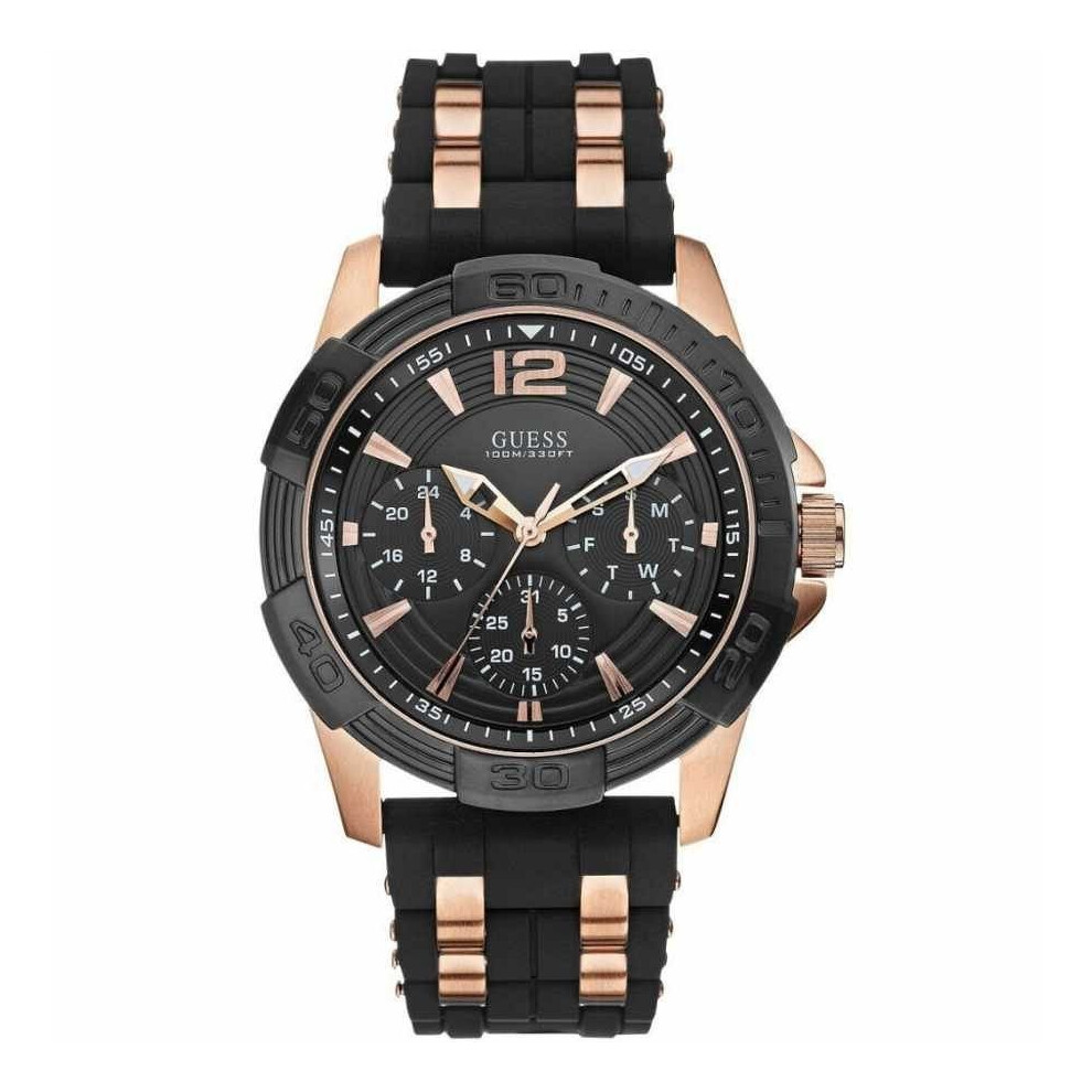 Guess Montre Homme Analogique à quartz, Bracelet Acier Inoxydable, Cadran Noir 40mm W0366G3