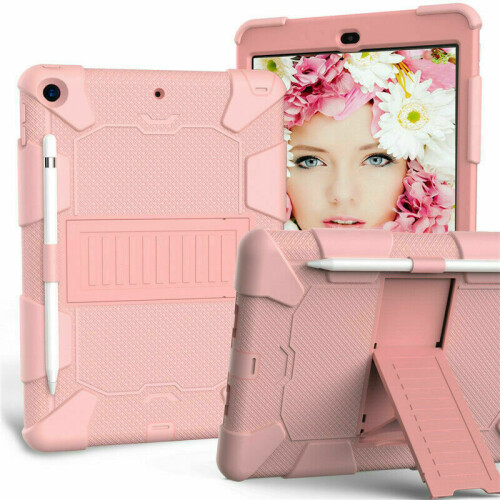 (Rose Gold) for iPad 7th Generation 10.2 2019 8th Generation 10.2 2020 Shockproof Silicone Case & Pencil Holder Built in Kickstand