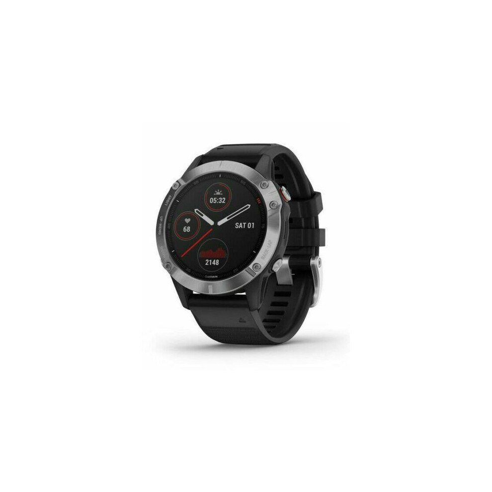 Garmin Fenix 6 GPS Running Watch Black Band - Silver