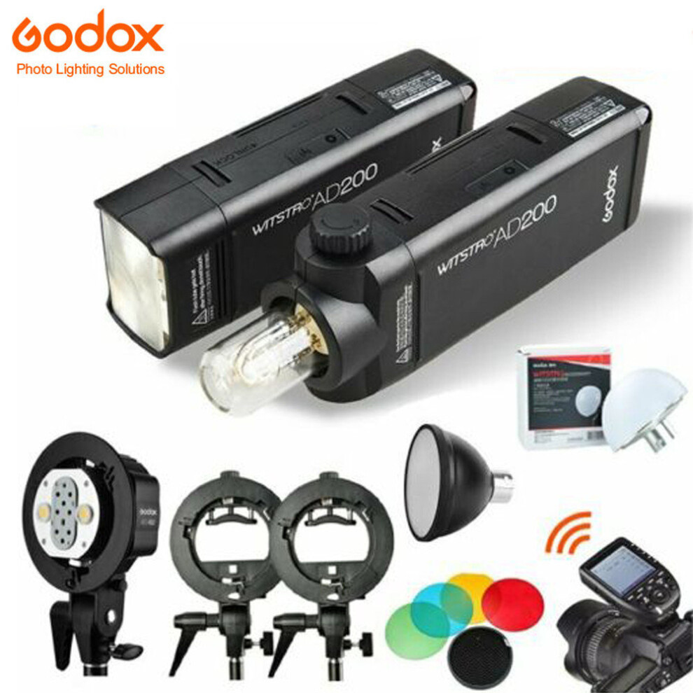 2*Godox 2.4 TTL AD200 Flash+AD-B2 Head+XPRO Trigger Kit+S-type Bracket