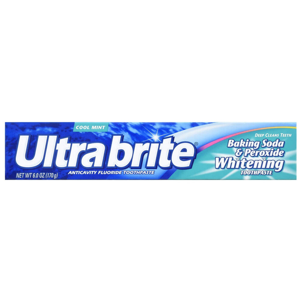 Ultra Brite Baking Soda & Peroxide Whitening Anticavity Fluoride Toothpaste, Cool Mint , 6 oz (170 g)