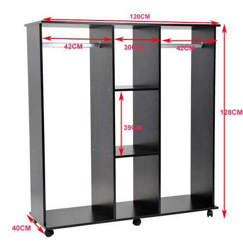 Homcom HOMCOM Black Mobile Open Wardrobe With Clothes Hanging Rail 1