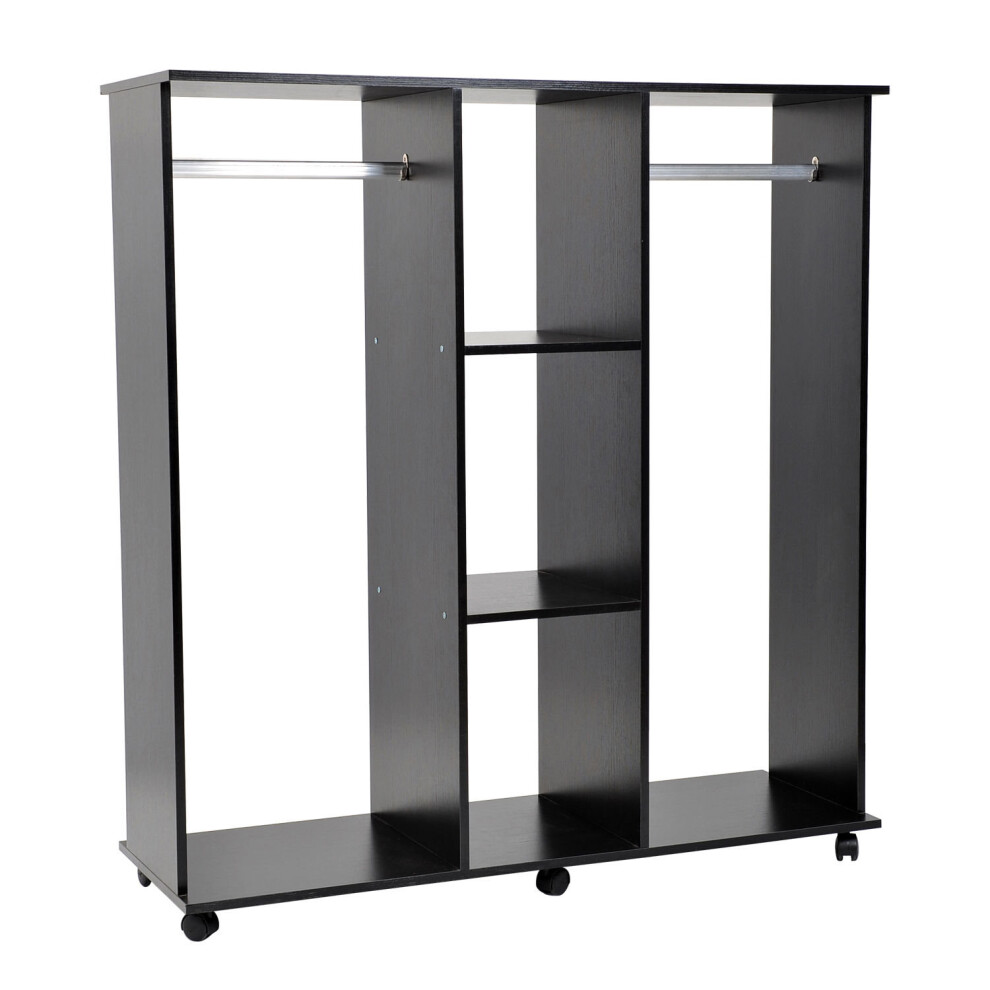 HOMCOM Black Mobile Open Wardrobe With Clothes Hanging Rail