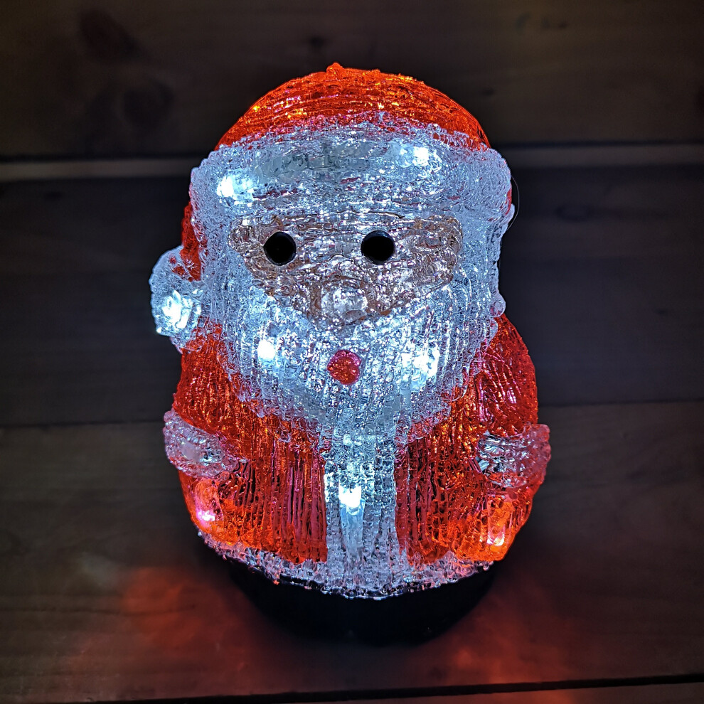 Snow Time 19Cm Acrylic Sitting Christmas Santa With 16 Ice Leds White