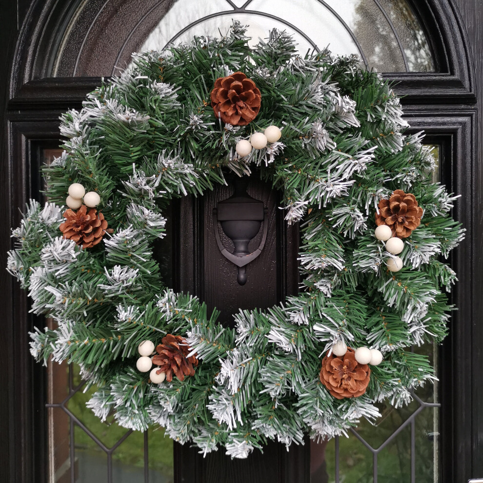 Premier Decorations Snow Tips Christmas Door Wreath For Indoor / Outdoor 40Cm