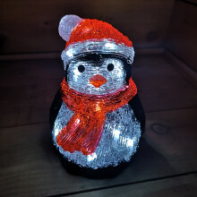 20cm Festive Christmas Acrylic Sitting Penguin With 16 White LEDs