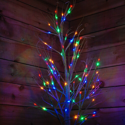 Snow Time 1.5m Christmas Outdoor Birch Tree with 64 Multicoloured LEDs
