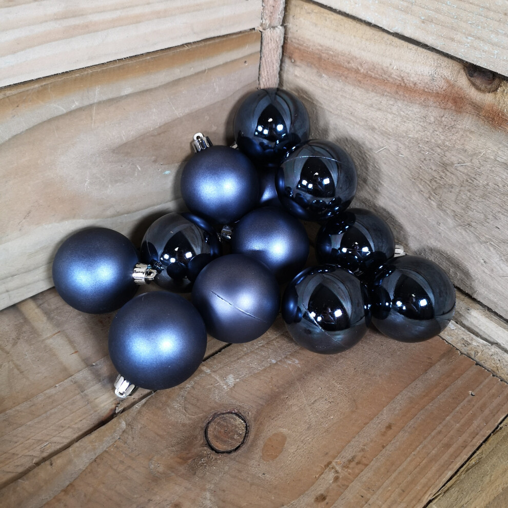 12 x 6cm Midnight Blue Christmas Baubles Gloss And Matte Tree Decorations