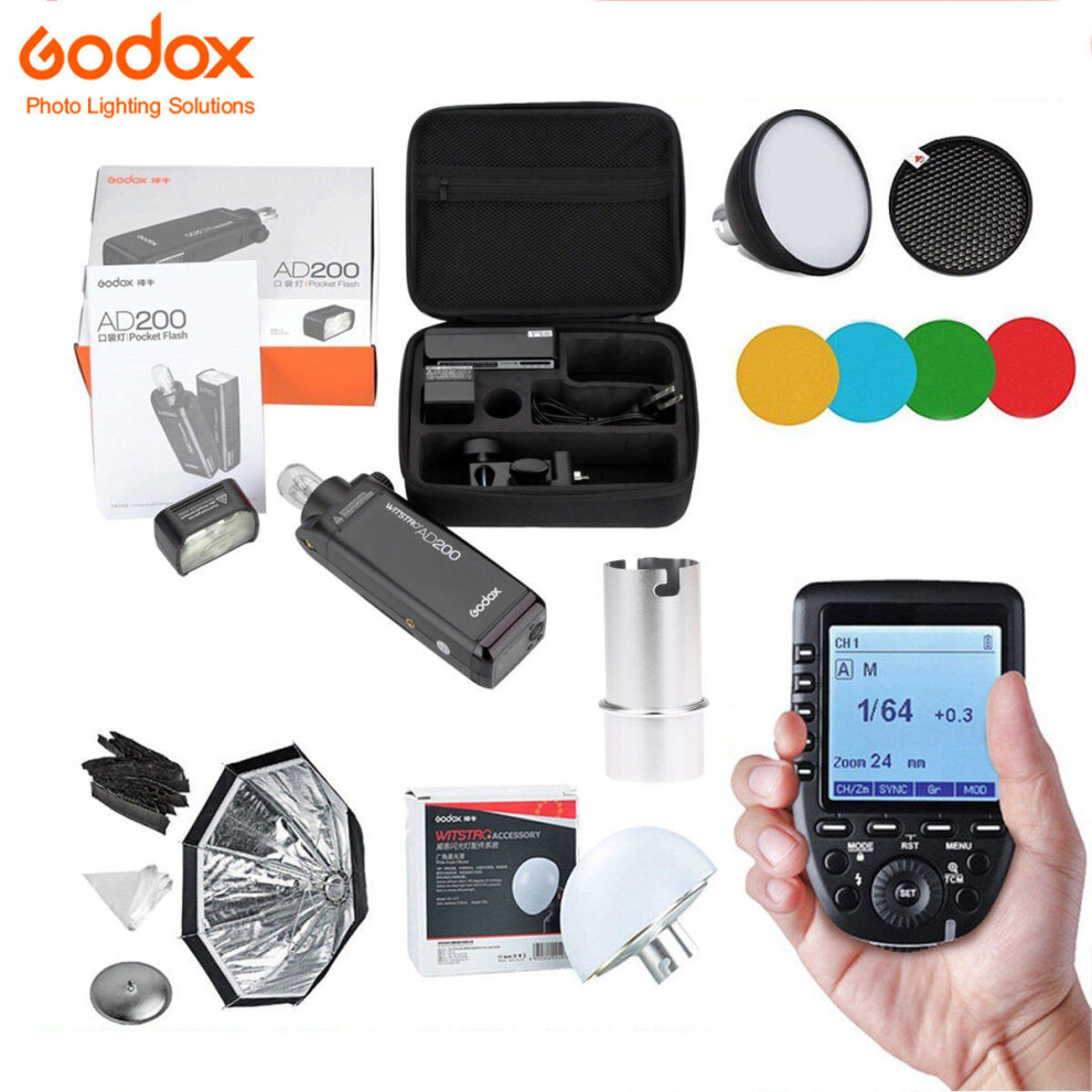 Godox AD200 TTL HSS Flash+Trigger Xpro-N+Softbox+AD-S2 S11 S15 S17 Kit