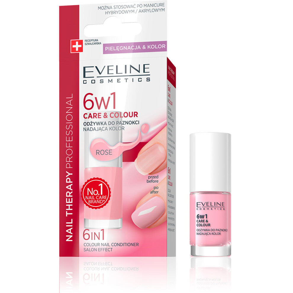 Eveline 6 in 1 Care & Colour Nail Conditioner Nail Therapy Rose 5ml E-K ROSE