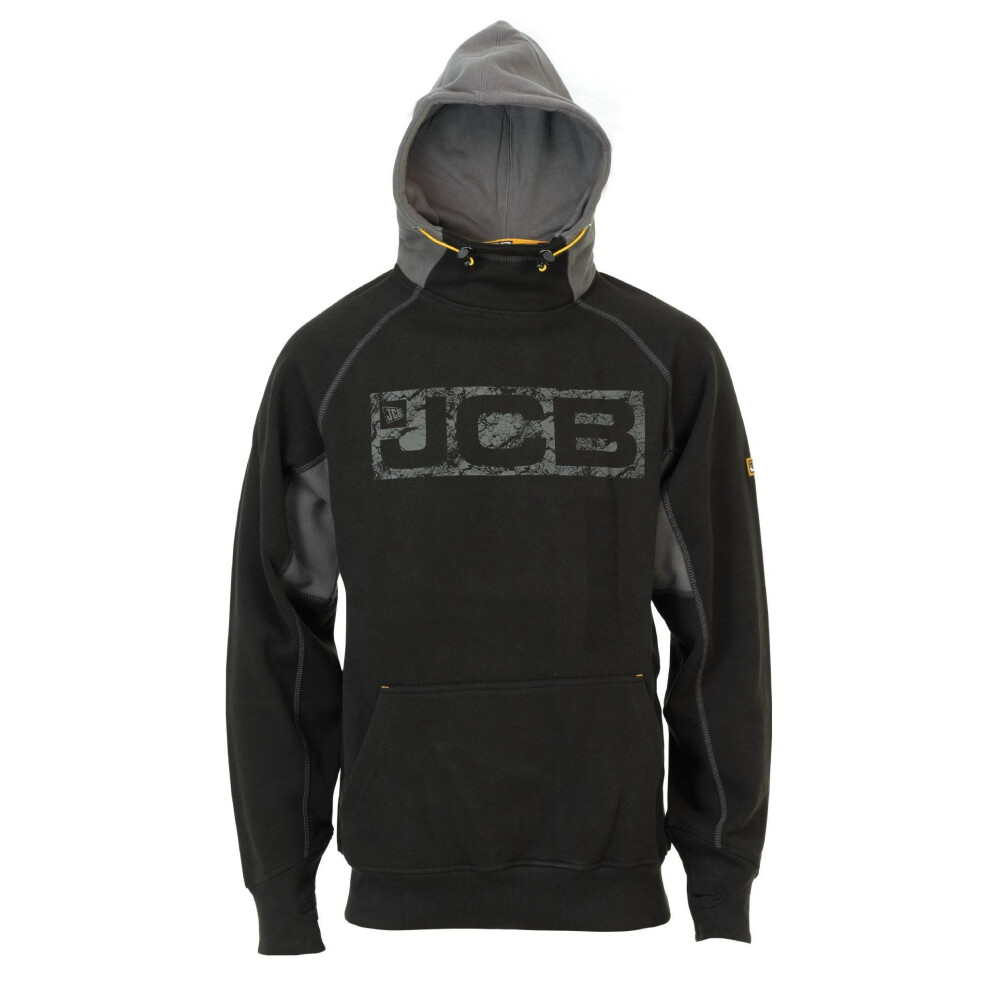 (2XL) JCB Horton Hoodie Hooded Jumper Black & Grey (Sizes S-XXL)