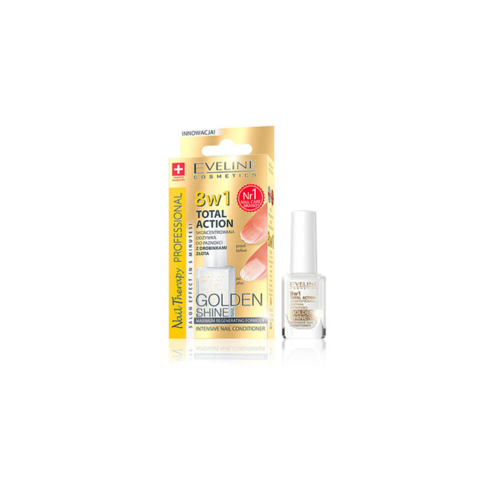 Eveline 8In1 Total Action Intensive Nail Conditioner With Particles - Rebuilds, Strengthens & Smooths Nails, 12Ml Gold