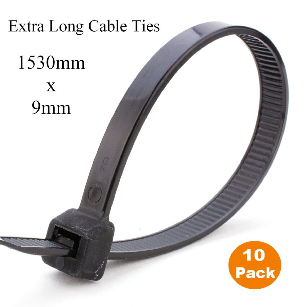 10 x Extra Long 1.5 Metre Black Cable Ties 1530mm x 9mm