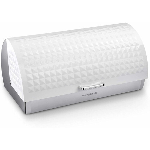 Morphy Richards 978051 Dimensions Roll-Top Bread Bin, White - Stainless Steel, Roll-Top Lid, Keeps Bread Fresh, 39 x 18.5 x 28.3 cm