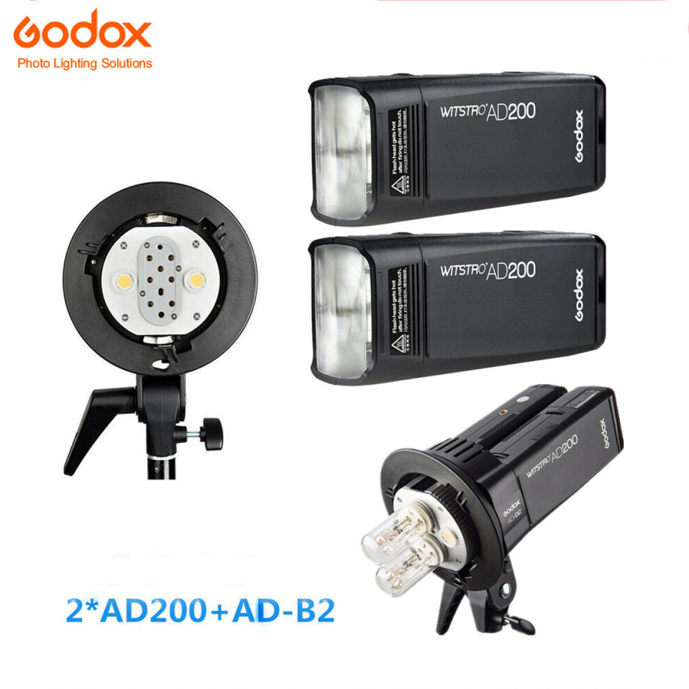 Godox 2x AD200 HSS TTL 2.4G Speedlite Pocket light+AD-B2 Flash Head