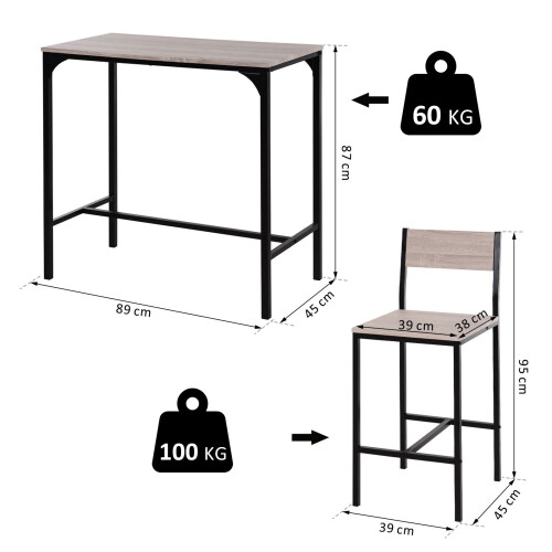 Homcom HOMCOM 3 Pack Table Stool Set Industrial Design Metal Frame Oak Tone 1