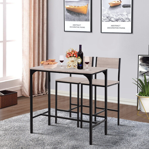 Homcom HOMCOM 3 Pack Table Stool Set Industrial Design Metal Frame Oak Tone 2