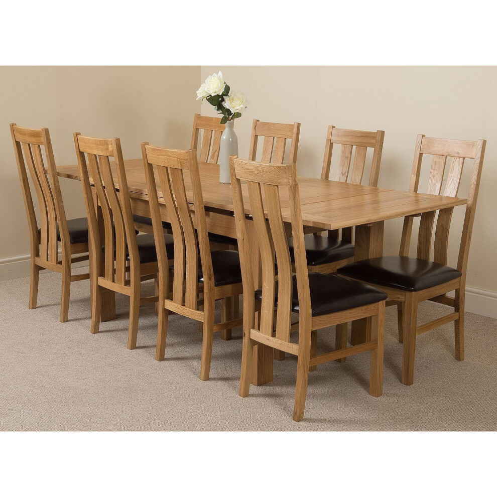 Oak Furniture King Brown Richmond Solid Oak 200Cm-280Cm Extending Dining Table With Princeton Solid Oak Dining Chairs [Light Oak And Leather] Size 8