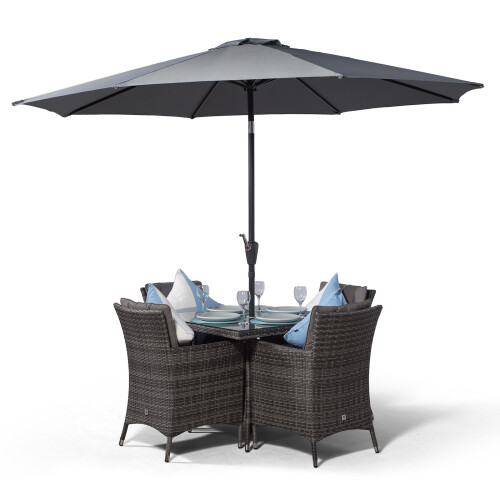 Savannah 90cm Square 4 Seater Rattan Dining Set - Grey 1