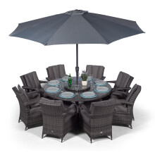 Arizona 155cm Round 8-Seater Grey Rattan Dining Set with rotating tray, Parasol & All-Weather Covers