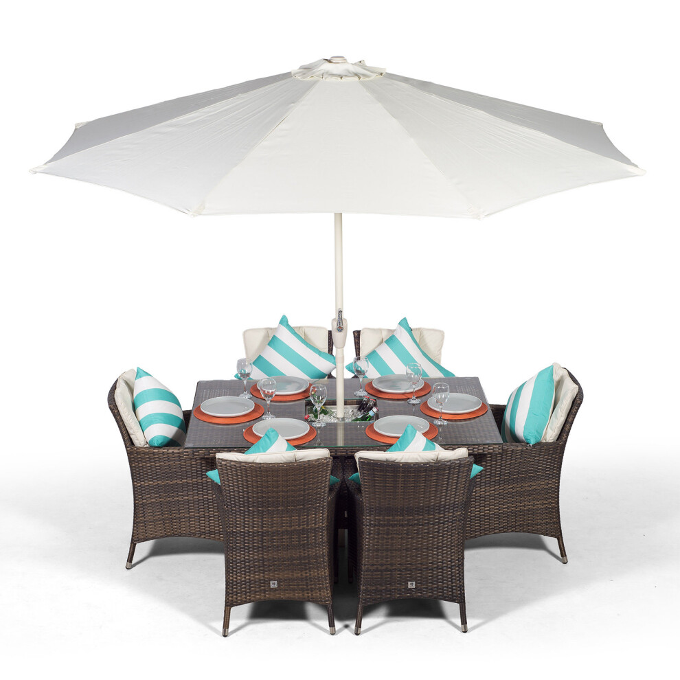 Oak Furniture King Brown Savannah Rectangular 6 Seater Rattan Dining Set With Drinks Cooler 150Cm