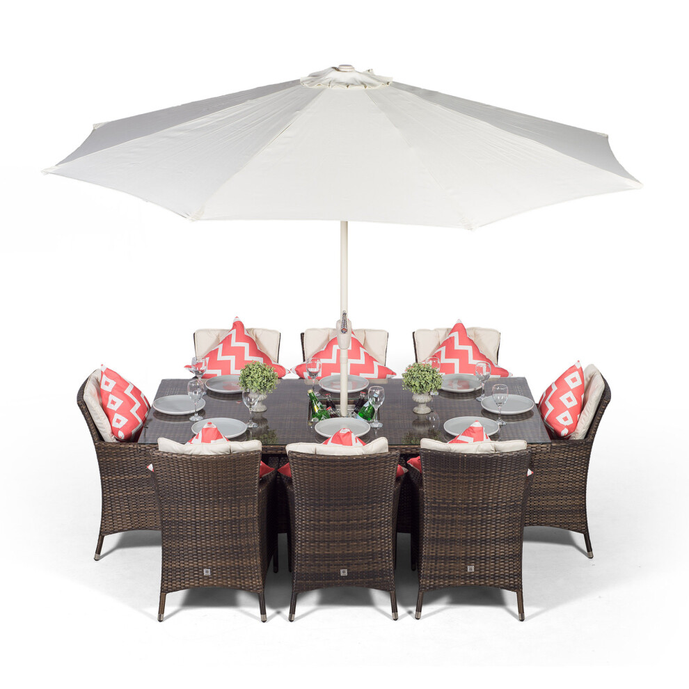 Oak Furniture King Brown Savannah Rectangular 8 Seater Rattan Dining Set With Drinks Cooler 200Cm