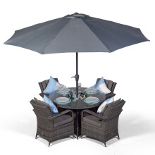 Arizona 120cm Round 4 Seater Rattan Dining Set with Drinks Cooler - Grey
