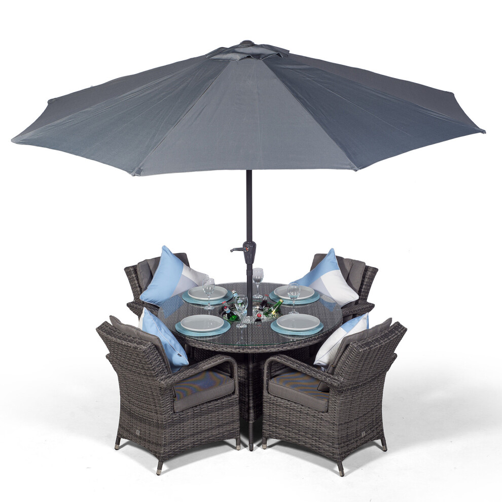 Giardino Grey Arizona Round 4 Seater Patio Dining Set With Ice Bucket Drinks Cooler - 1 - Image 2