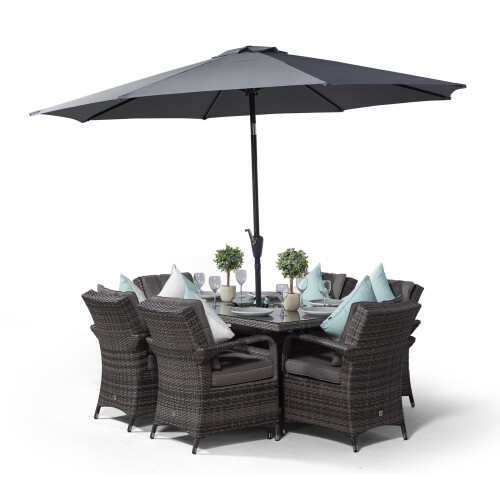 Arizona 150cm Rectangle 6 Seater Rattan Dining Set with Drinks Cooler - Grey 1