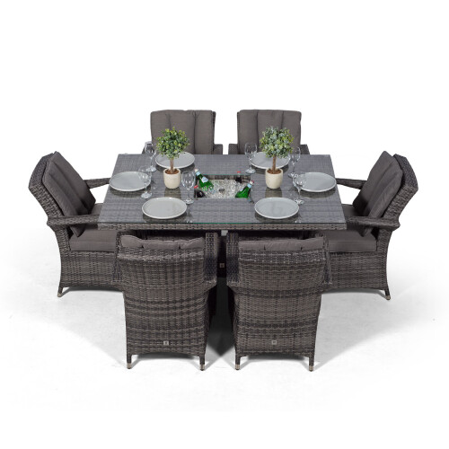 Arizona 150cm Rectangle 6 Seater Rattan Dining Set with Drinks Cooler - Grey 2