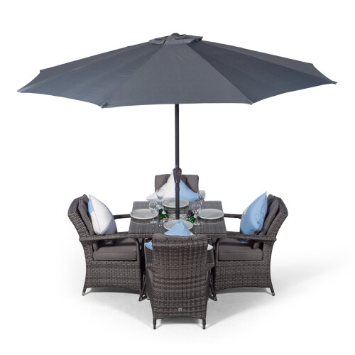 Arizona 90cm Square 4 Seater Rattan Dining Set with Drinks Cooler - Grey