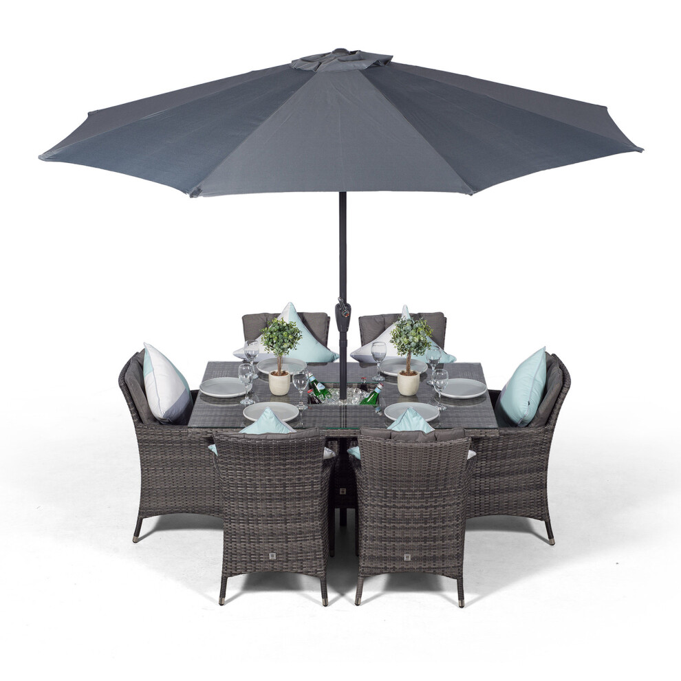 Oak Furniture King Brown Savannah Rectangular 6 Seater Rattan Dining Set With Drinks Cooler - Grey 150Cm