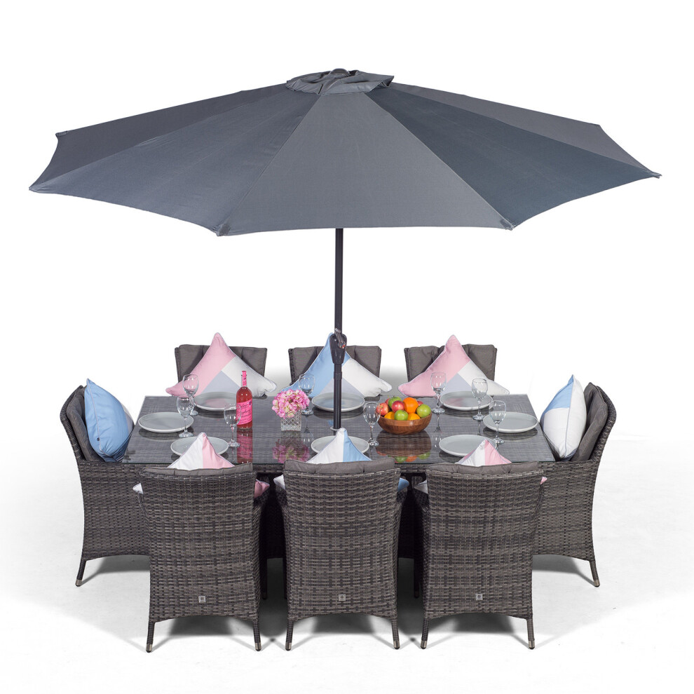 Oak Furniture King Brown Savannah Rectangular 8 Seater Rattan Dining Set - Grey 200Cm