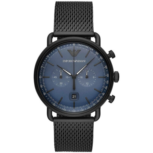 Armani EMPORIO ARMANI AR11201 Chrono ατσάλινο πλέγμα μαύρο μπλε ανδρικό ρολόι καρπού