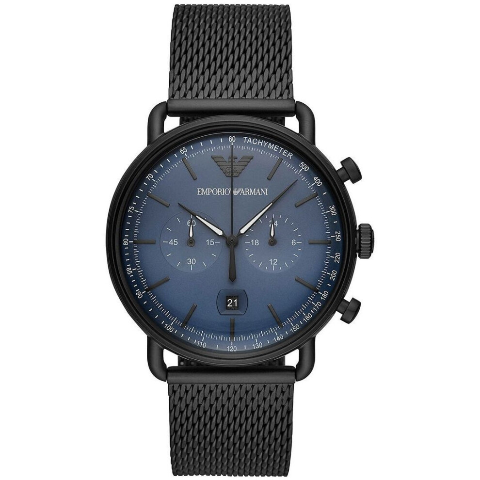 EMPORIO ARMANI AR11201 Chrono Steel Mesh Black Blue Mens Wrist Watch
