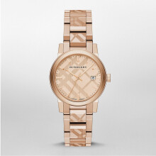 NEW BURBERRY BU9146 LADIES THE CITY ROSE GOLD CHECK DIAL WATCH -1 YEAR WARRANTY