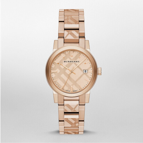 Neue Burberry BU9146 Damen Die Stadt Rose Gold Check Dial Uhr