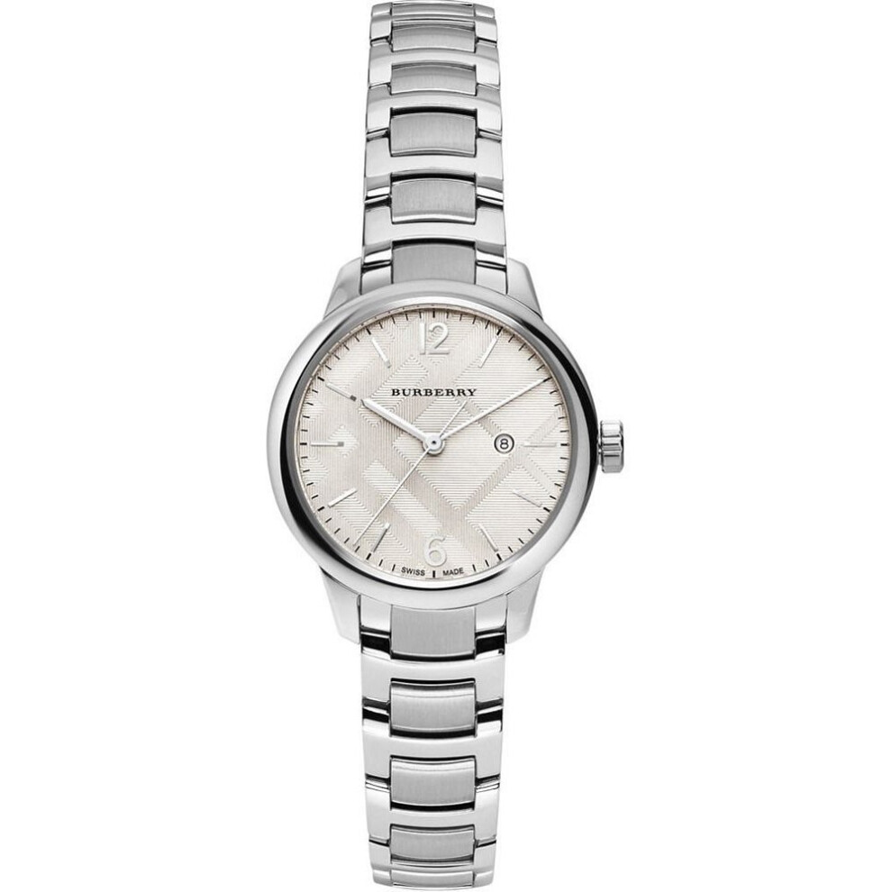 Photos - Wrist Watch Burberry BU10108 Women's Stainless Steel Bracelet Watch - Quartz, Date, 32mm Gray & Cream Dial Grey BU10108 