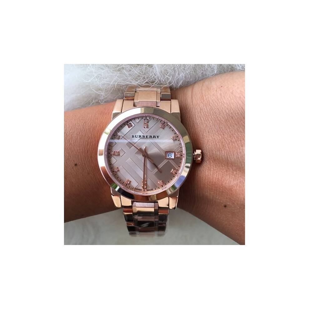 BURBERRY WOMENS THE CITY WATCH BU9126 ROSE GOLD METAL STRAP UK SELLER