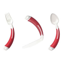 (Full Set Right Hand, Red) Curved Cutlery - Light Weight Angled Adult Cutlery