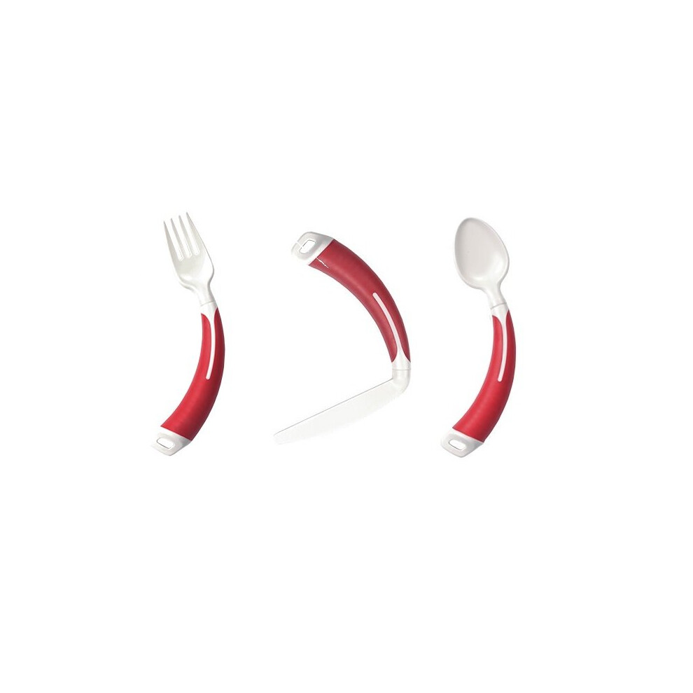 (Full Set Right Hand, Red) Curved Cutlery - Light Weight Angled Adult Cutlery