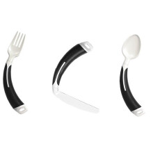 (Full Set Left Hand, Black) Curved Cutlery - Light Weight Angled Adult Cutlery