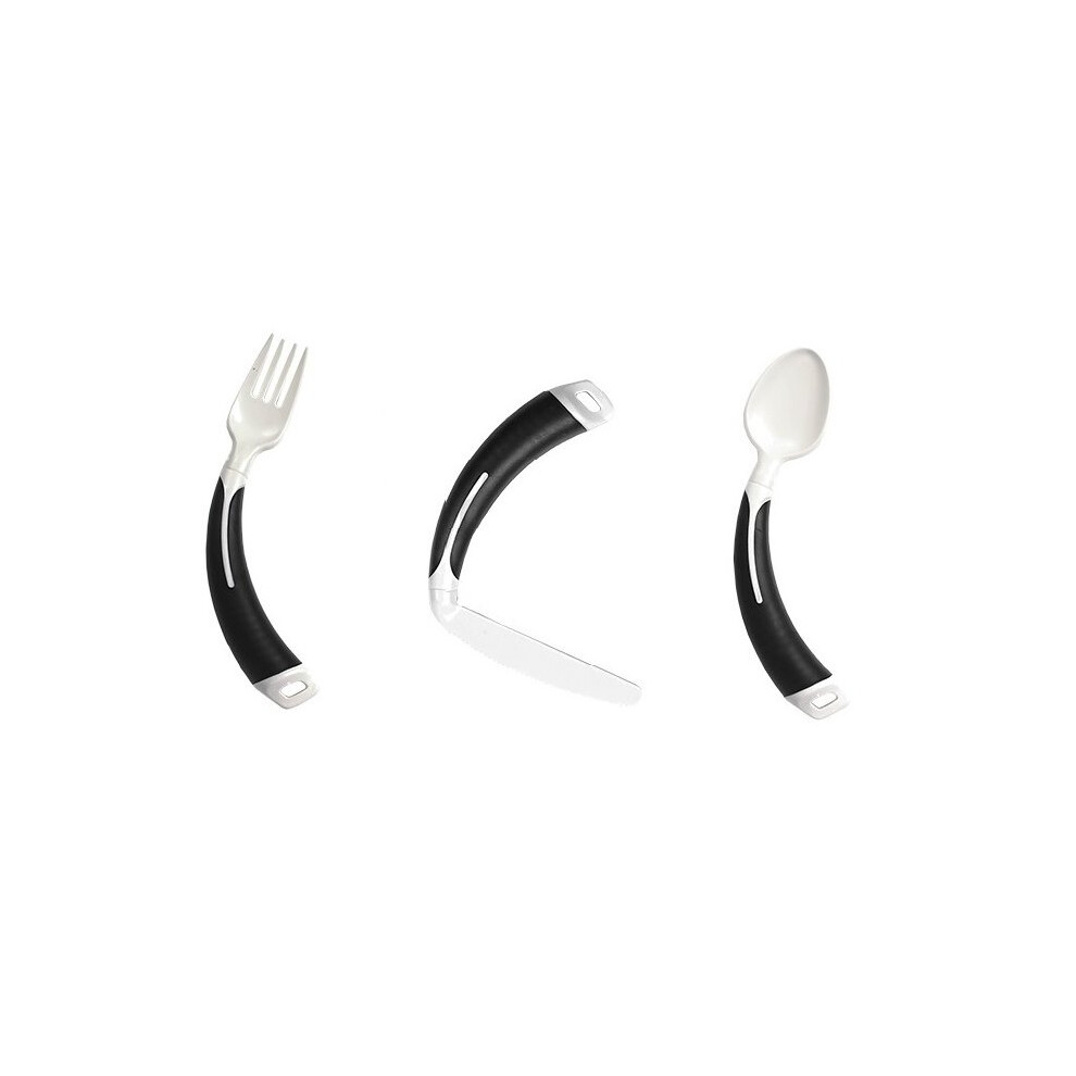 (Full Set Left Hand, Black) Curved Cutlery - Light Weight Angled Adult Cutlery