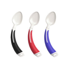 (Left Hand Spoon, Red) Curved Cutlery - Light Weight Angled Adult Cutlery